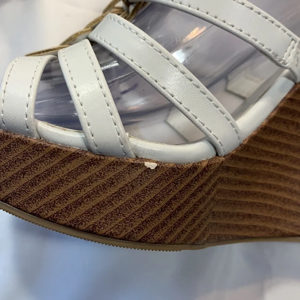 Jasmin White Wedge Strappy Sandal.